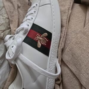 Gucci White Sneakers with Red and Green Accents